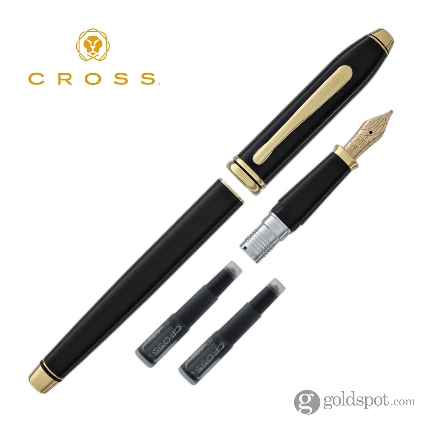 Cross Townsend Fountain Pen in Black Lacquer - 18kt Gold