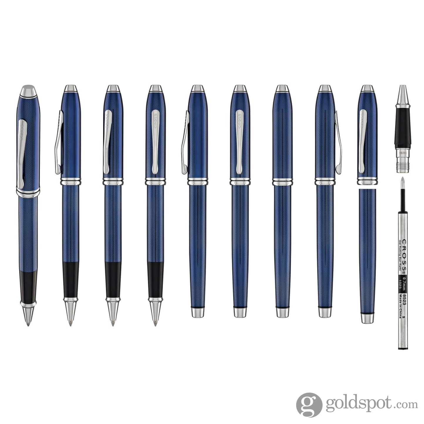 Cross Townsend Rollerball Pen in Translucent Polished Cobalt Blue Engraved Diamond Pattern Rollerball Pen