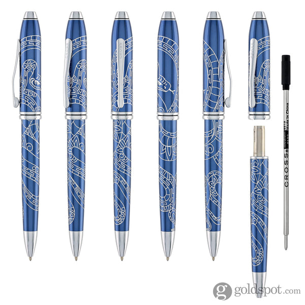 Cross Townsend Zodiac Ballpoint Pen Year of the Snake in Blue Lacquer with Polished Chrome Ballpoint Pens