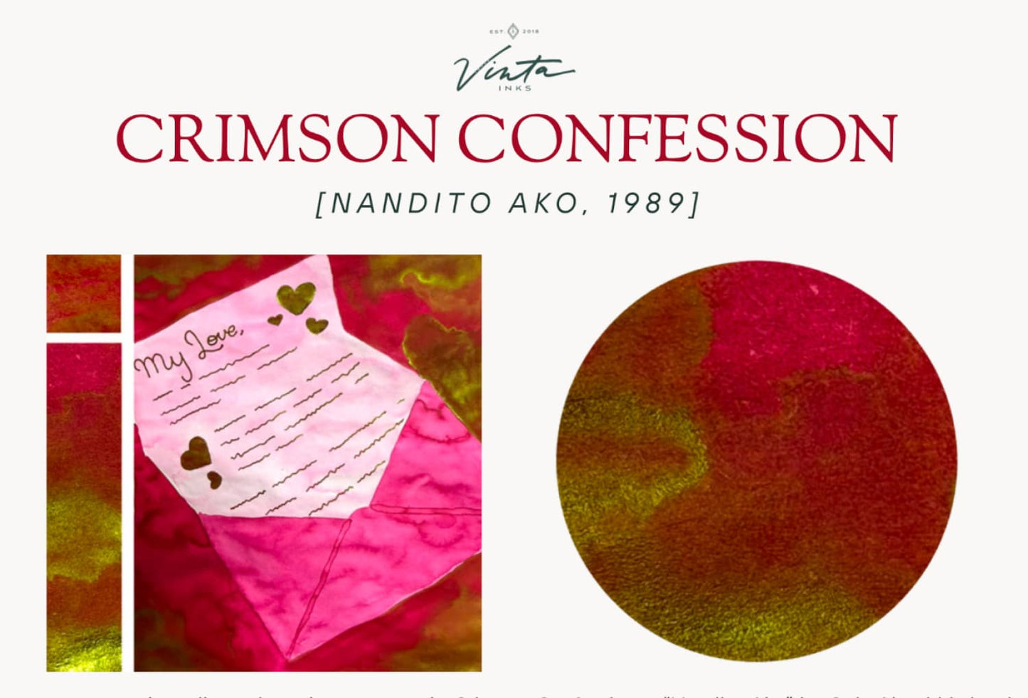 Vinta Inks Bottled Ink in Crimson Confession [Nandito Ako 1989] - 30mL Bottled Ink