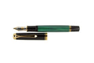 Pelikan Souveran M1000 Fountain Pen in Black & Green - 18K Gold Medium Point