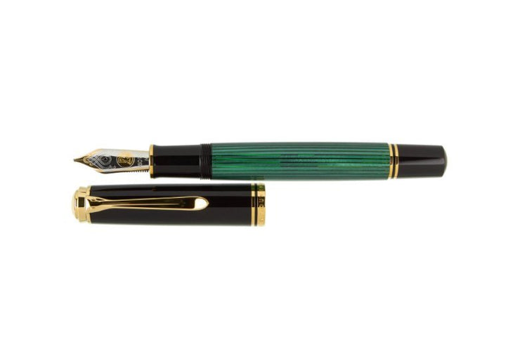 Pelikan Souveran M1000 Fountain Pen in Black & Green - 18K Gold Medium Point