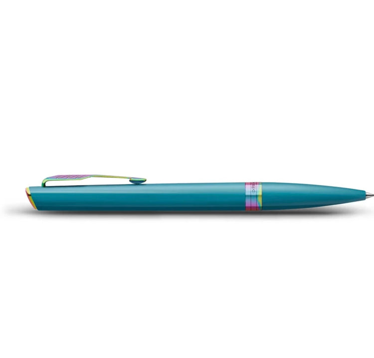 Parker Meridian Ballpoint Pen in Teal Lacquer with Rainbow Trim