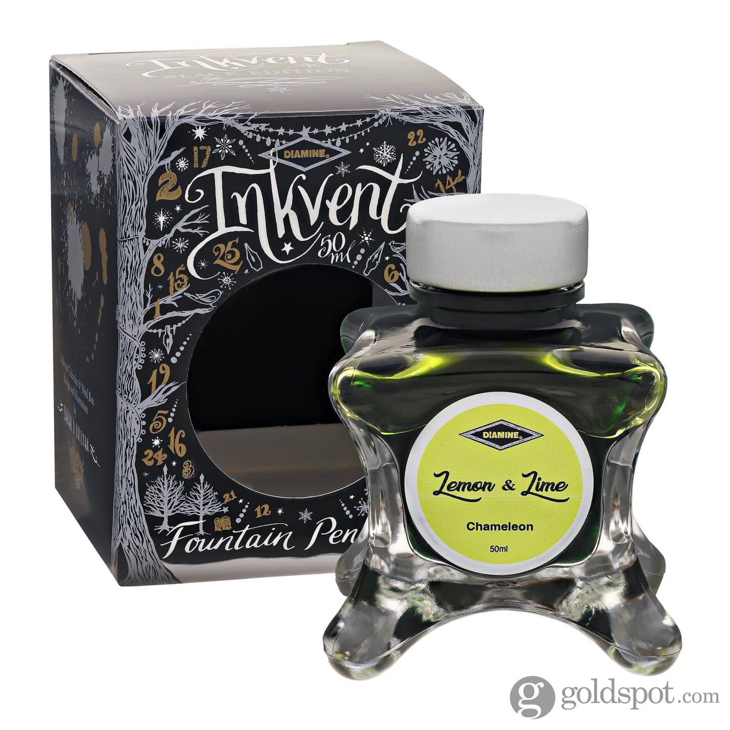 Diamine Inkvent Black Edition Chameleon & Shimmer Bottled Ink in Lemon & Lime - 50 mL Bottled Ink