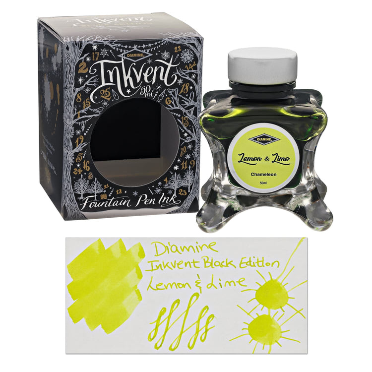 Diamine Inkvent Black Edition Chameleon & Shimmer Bottled Ink in Lemon & Lime - 50 mL Bottled Ink