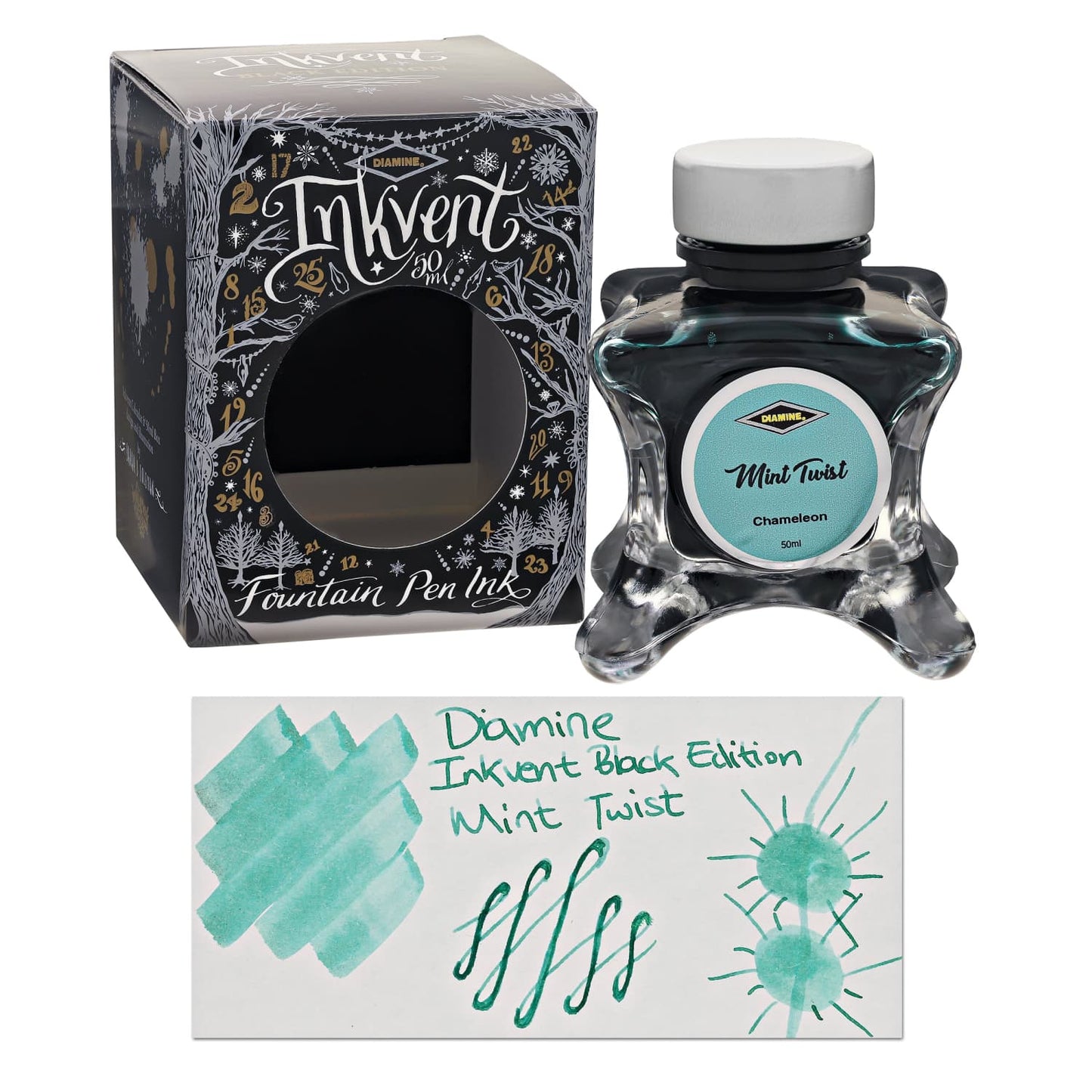 Diamine Inkvent Black Edition Chameleon & Shimmer Bottled Ink in Mint Twist - 50 mL Bottled Ink