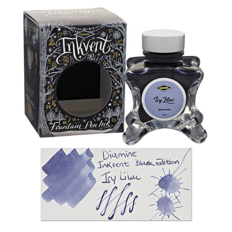 Diamine Inkvent Black Edition Shimmer Bottled Ink in Icy Lilac - 50 mL Bottled Ink