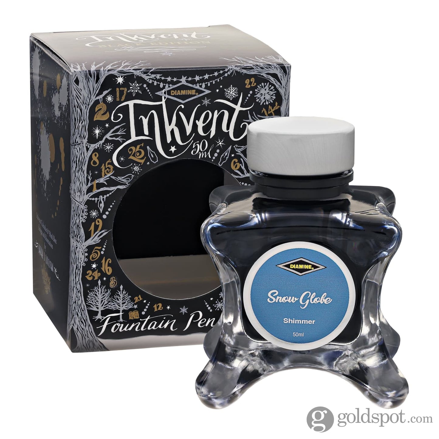 Diamine Inkvent Black Edition Shimmer Bottled Ink in Snow Globe - 50 mL Bottled Ink
