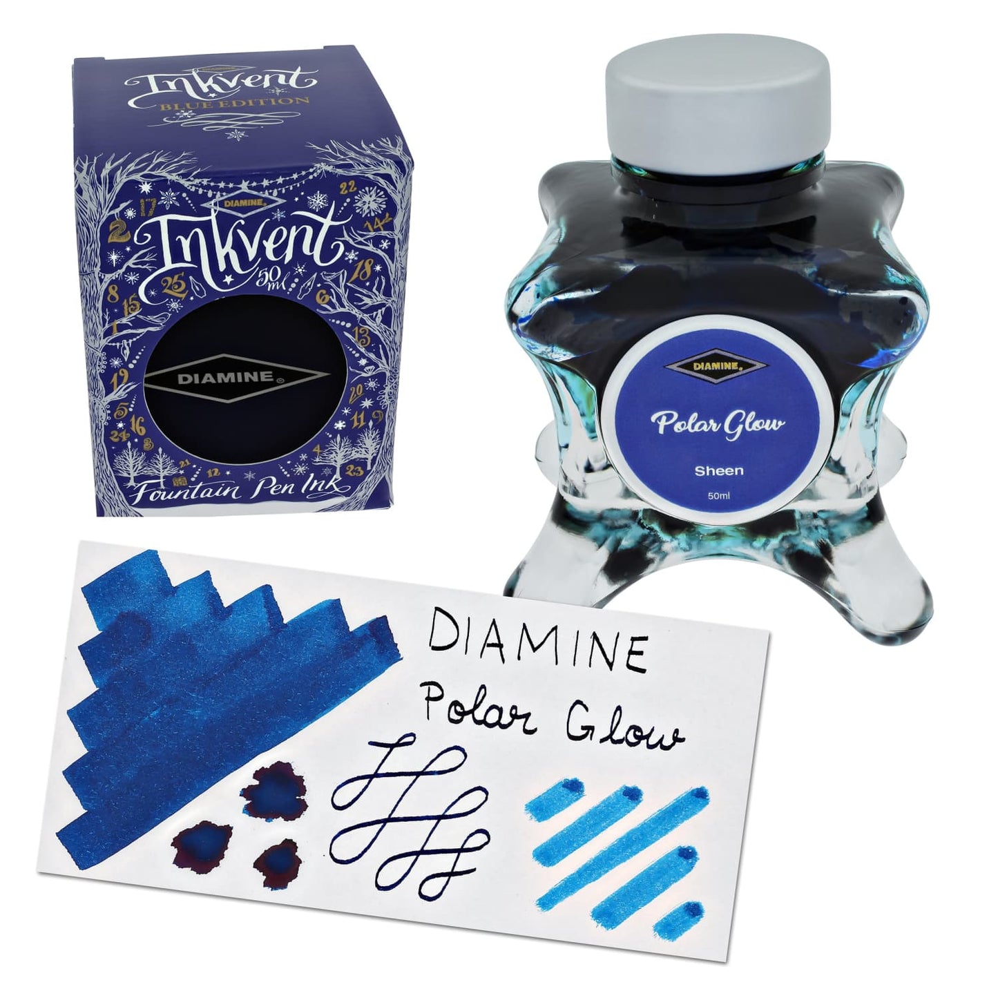 Diamine Inkvent Blue Edition Sheen Bottled Ink in Polar Glow 50