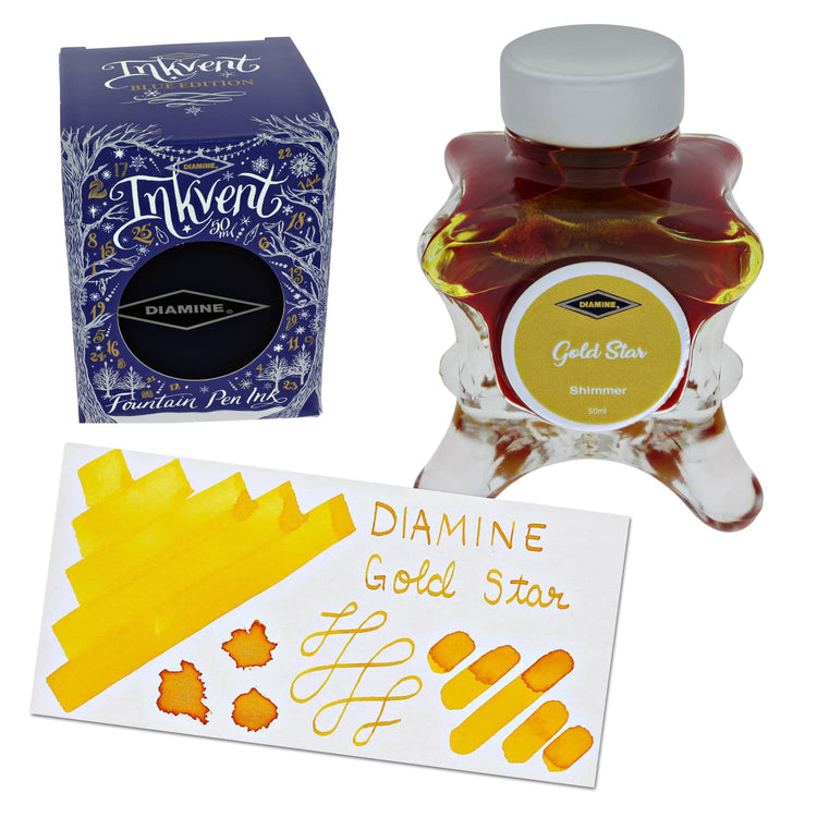 Diamine Inkvent Blue Edition Shimmer Bottled Ink in Gold Star - 50 mL Bottled Ink