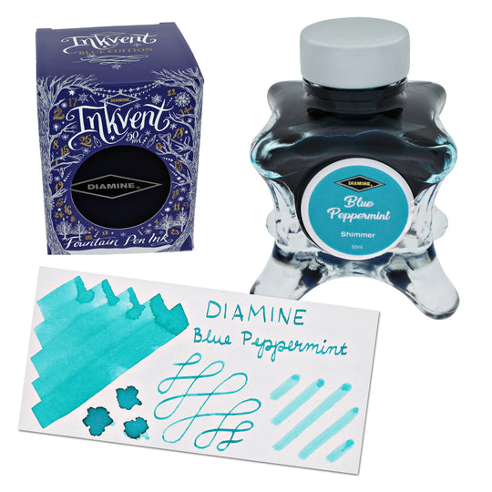 Diamine Inkvent Blue Edition Shimmer Bottled Ink in Blue Peppermint - 50 mL