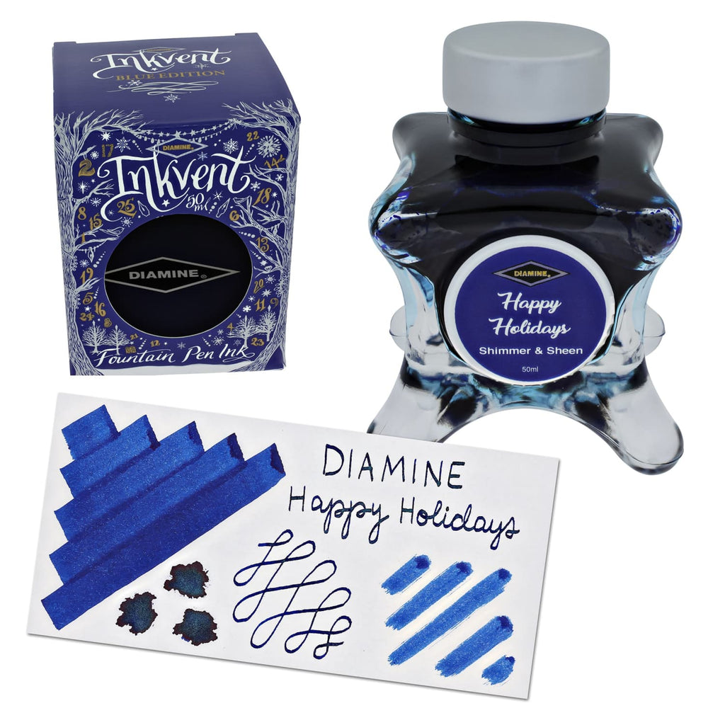 Diamine Inkvent Blue Edition Shimmer & Sheen Bottled Ink in Happy Holidays - 50 mL Bottled Ink