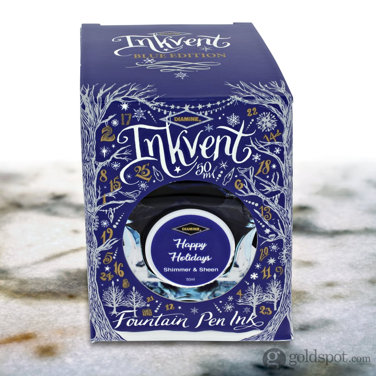 Diamine Inkvent Blue Edition Shimmer & Sheen Bottled Ink in Happy Holidays - 50 mL Bottled Ink