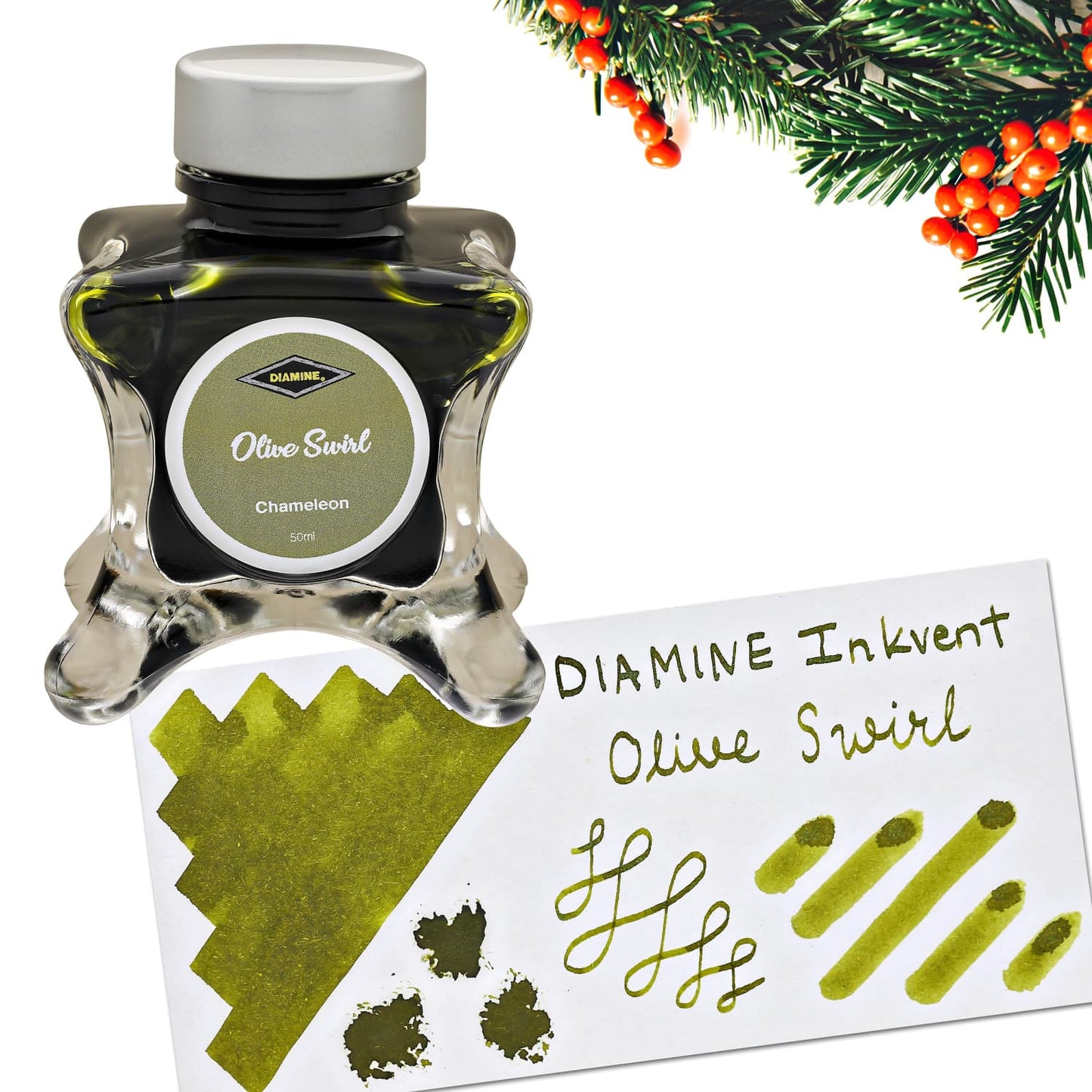 Diamine Inkvent Green Edition Chameleon Bottled Ink in Olive Swirl - 50 mL Bottled Ink