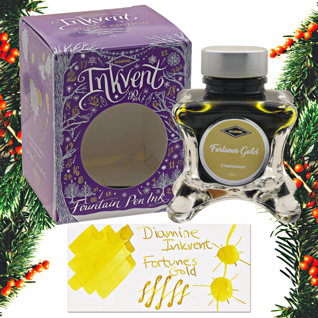 Diamine Inkvent Purple Edition Chameleon & Shimmer Bottled Ink in Fortunes Gold - 50 mL Bottled Ink