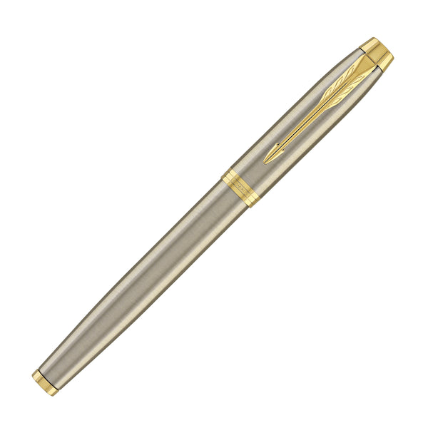 Parker IM Rollerball Pen in Brushed Metal with Gold Trim