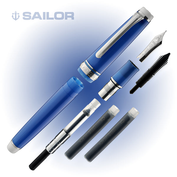 Sailor Pro Gear Slim Fountain Pen in Blue Cobra - 14kt Gold Nib with Special Gifts Fountain Pen