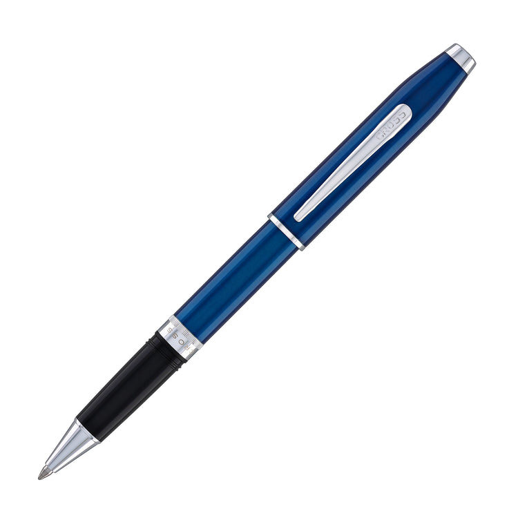 Cross Foundry Rollerball Pen in Glossy Translucent Blue Lacquer with Polished Chrome Appointments