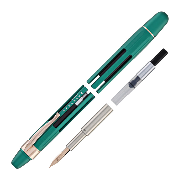 Nahvalur Eclipse Retractable Fountain Pen in Emerald with Gold Trim