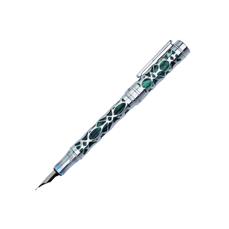Conklin Endura Deco Crest Fountain Pen in Green with Chrome Trim