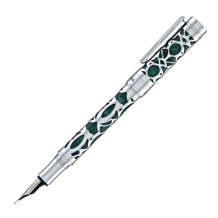 Conklin Endura Deco Crest Fountain Pen in Green with Chrome Trim