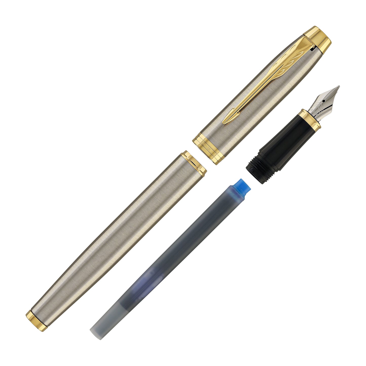 Parker IM Fountain Pen in Brushed Metal with Gold Trim - Fine Point