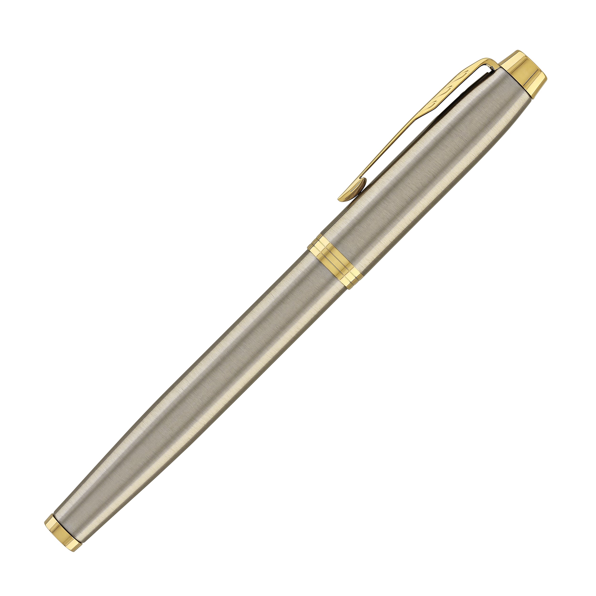 Parker IM Fountain Pen in Brushed Metal with Gold Trim - Fine
