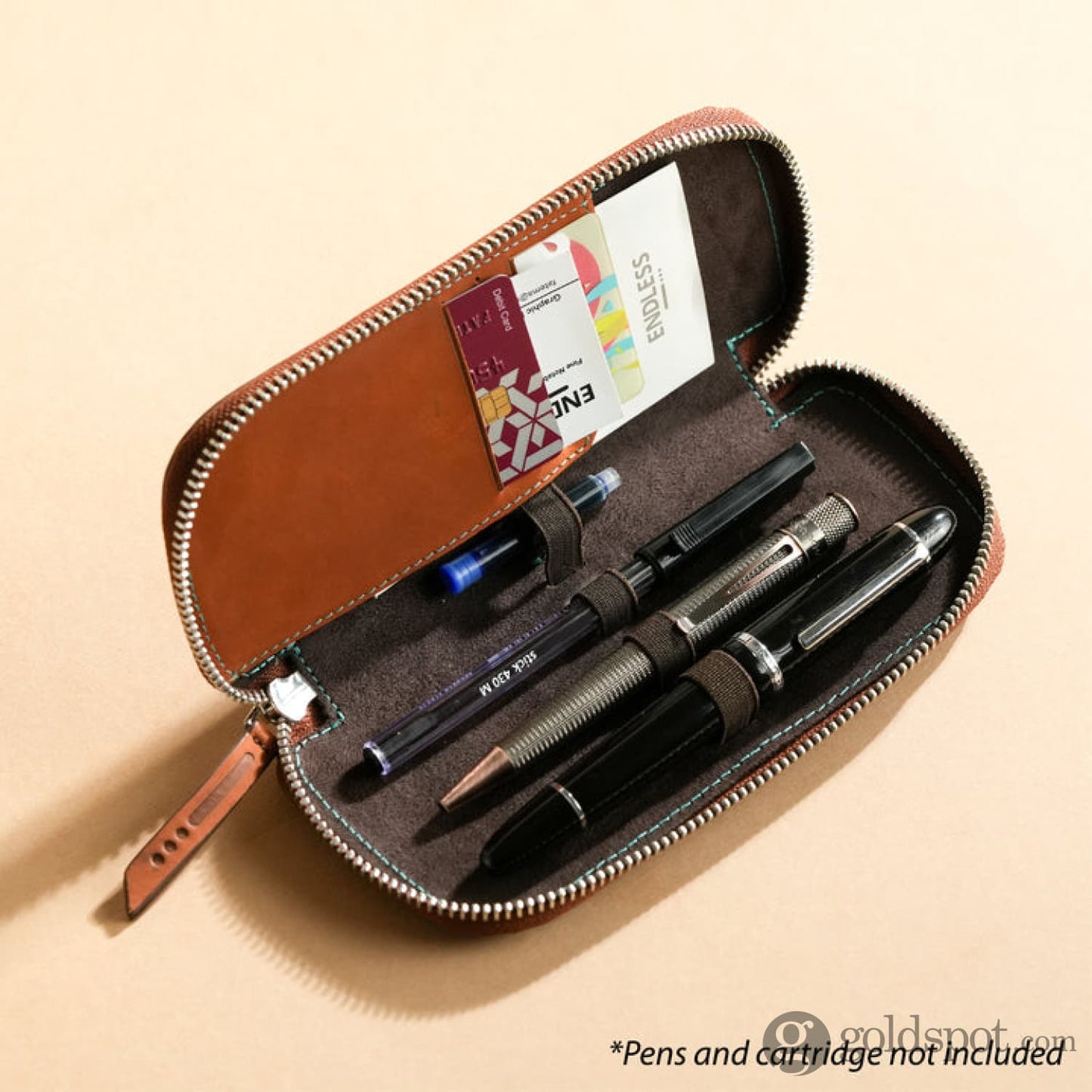Endless Companion Leather Adjustable Pen Pouch - 3 Pens Brown Cases