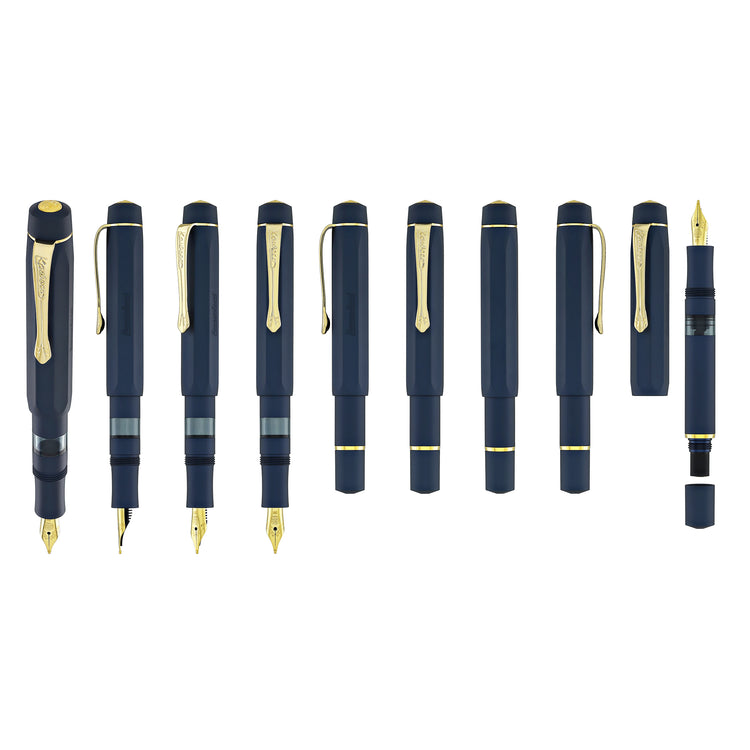 Kaweco Piston Sport AL Fountain Pen in Navy/Gold Starter Set