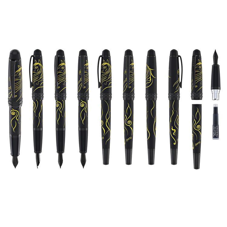 Cross Bailey Year of the Horse Fountain Pen in Matte Black with Black PVD Coated - Medium Nib