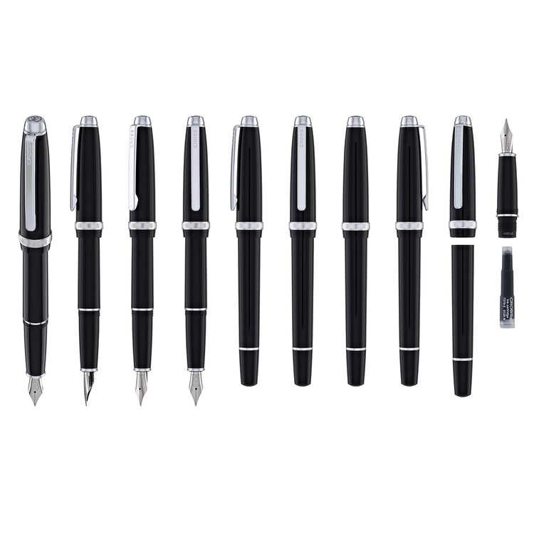 Cross Lume Fountain Pen in Obsidian Black with Polished Chrome Appointments - Medium Nib