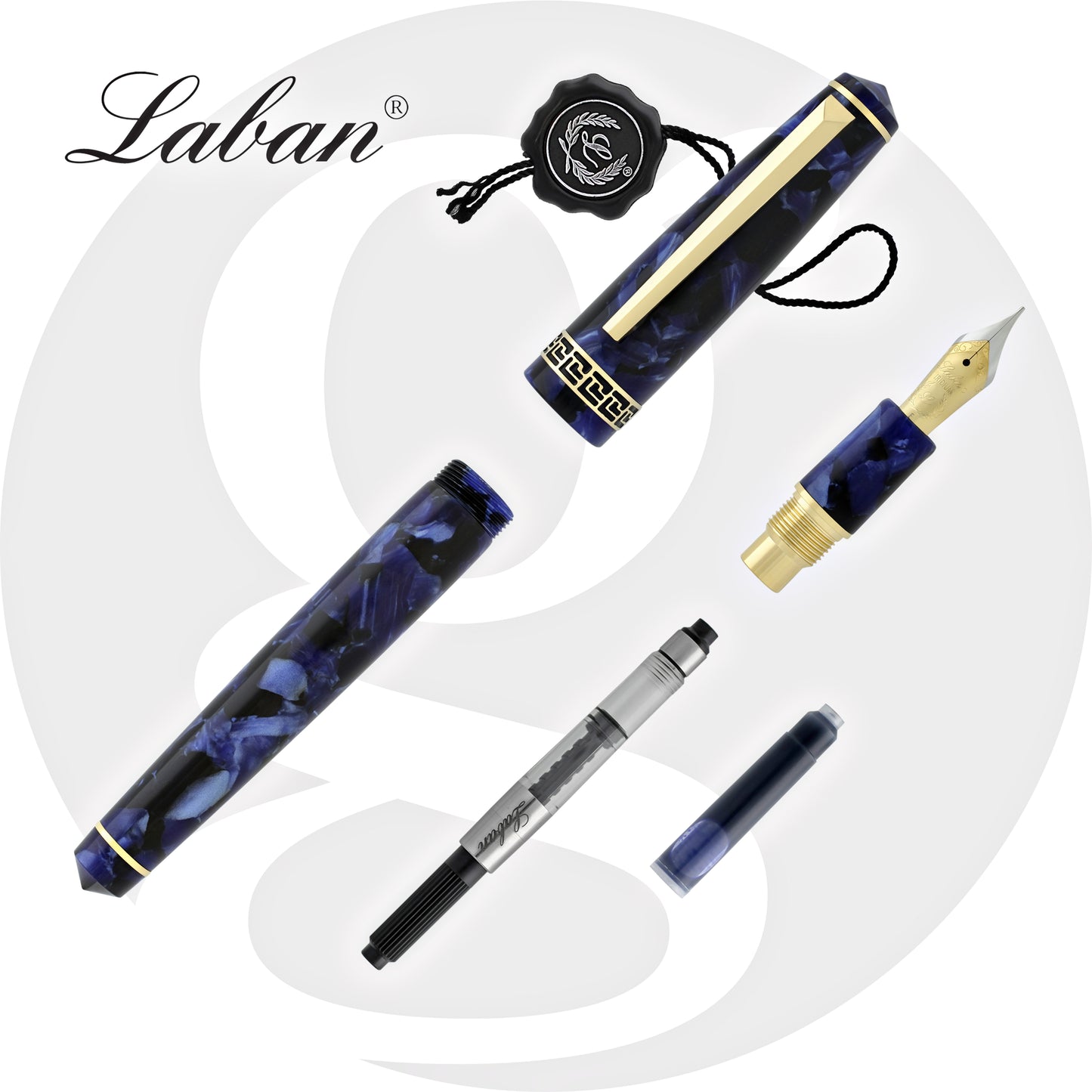 Laban Grecian Fountain Pen in Blue Marble Fountain Pen