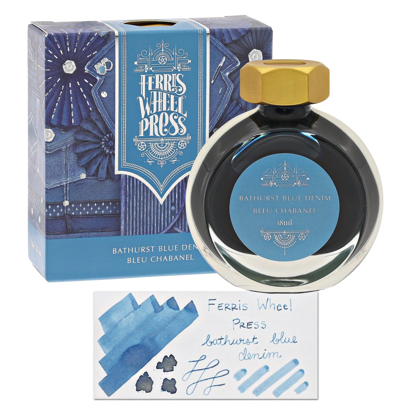 Ferris Wheel Press Shimmer Bottle Ink in Bathurst Blue Denim - 38 mL Bottled Ink