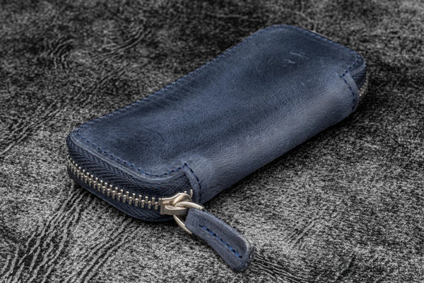 Galen Leather 2 Pen Case for Kaweco - Pocket Pen in Crazy Horse Navy Blue Pen Cases