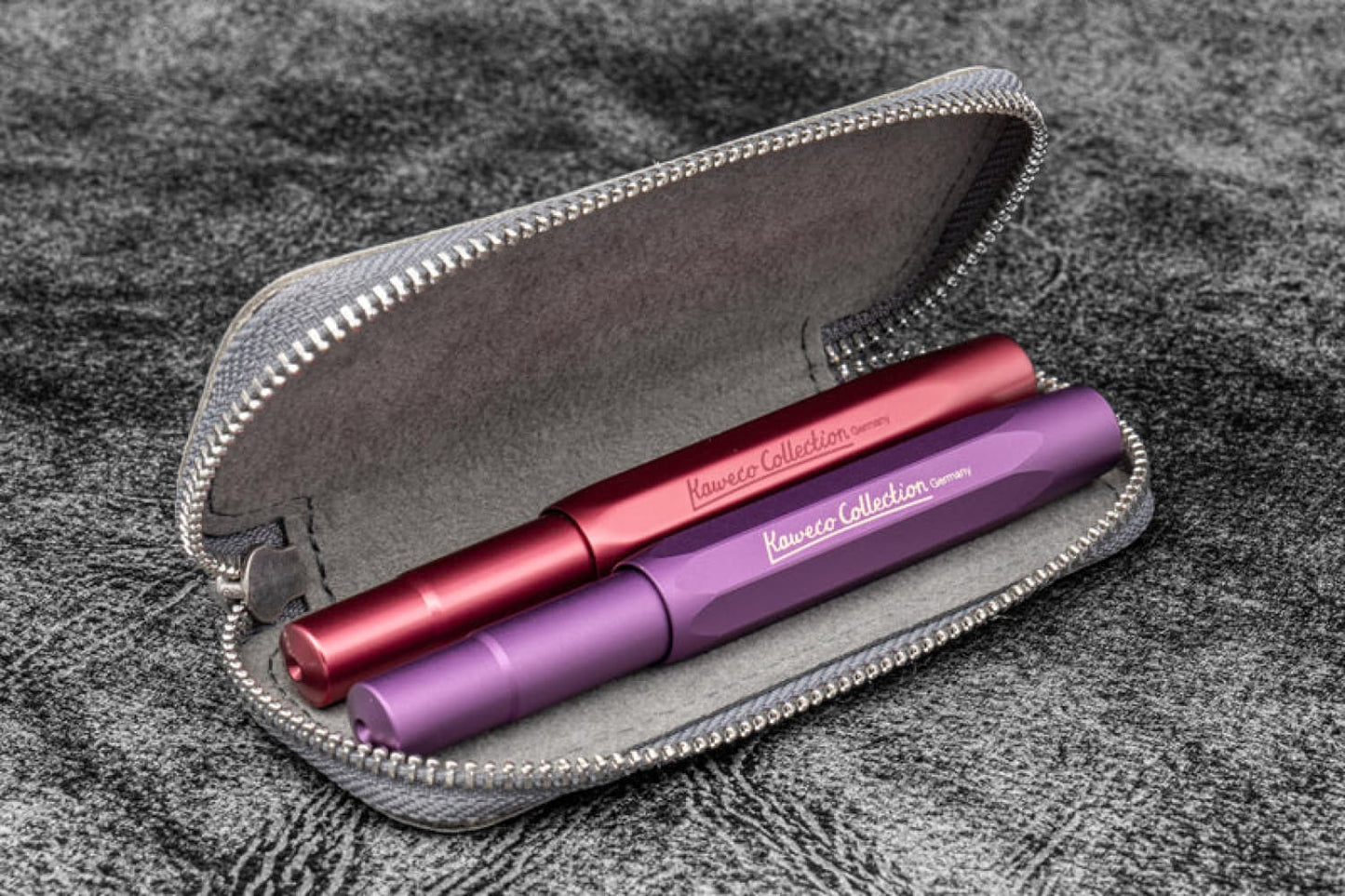 Galen Leather 2 Pen Case for Kaweco - Pocket Pen in Crazy Horse Smokey Grey Pen Cases