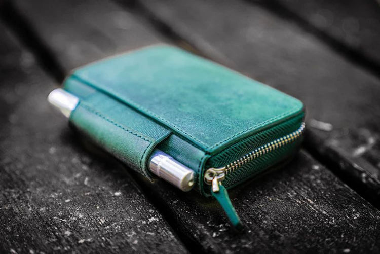 Galen Leather EDC Wallet in Crazy Horse Forest Green Pen Cases
