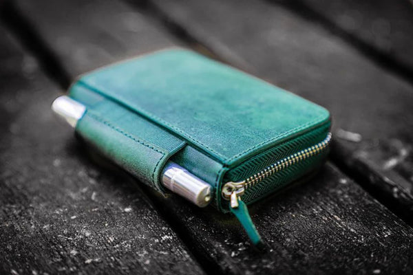 Galen Leather EDC Wallet in Crazy Horse Forest Green Pen Cases