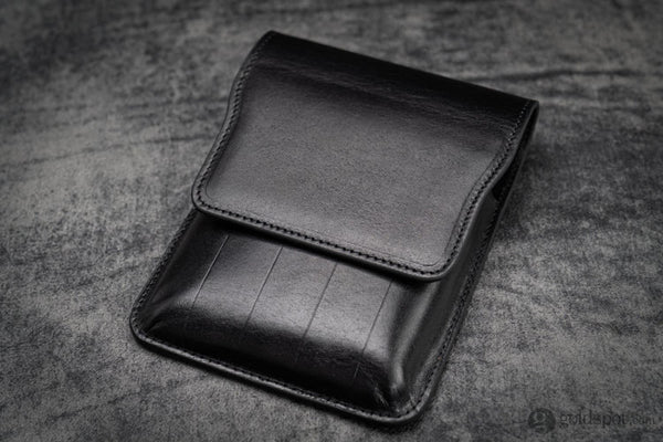 Galen Leather Five Slot Flap Pen Case in Black Pen Cases