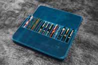 Galen Leather Magnum Opus 12 Slots Hard Pen Case in Crazy Horse Ocean Blue