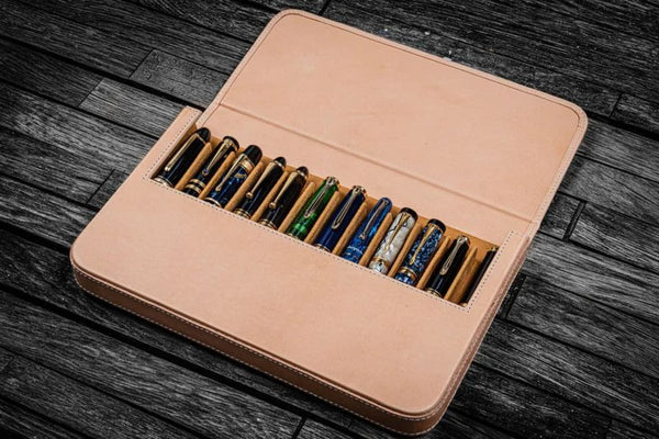 Galen Leather Magnum Opus 12 Slots Hard Pen Case in Undyed Leather Pen Cases