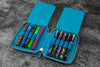 Galen Leather Pen Case Zippered 10 Slots in Crazy Horse Ocean Blue Pen Cases