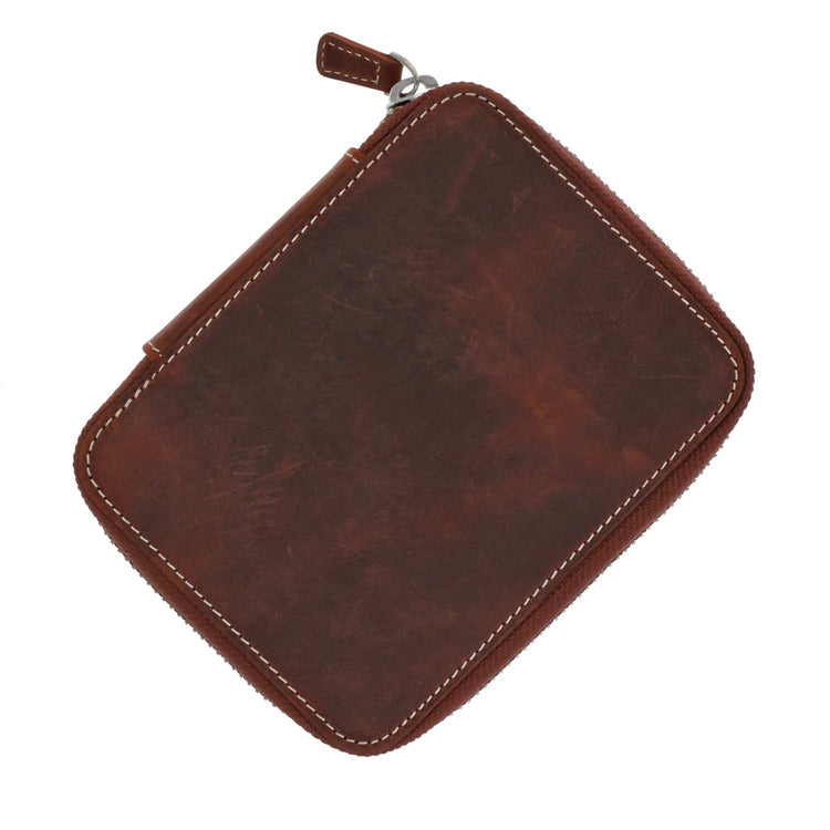 Galen Leather Pen Case Zippered 10 Slots in Orange Pen Cases