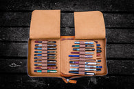 Galen Leather Pen Case Zippered 40 Slots in Crazy Horse Brown