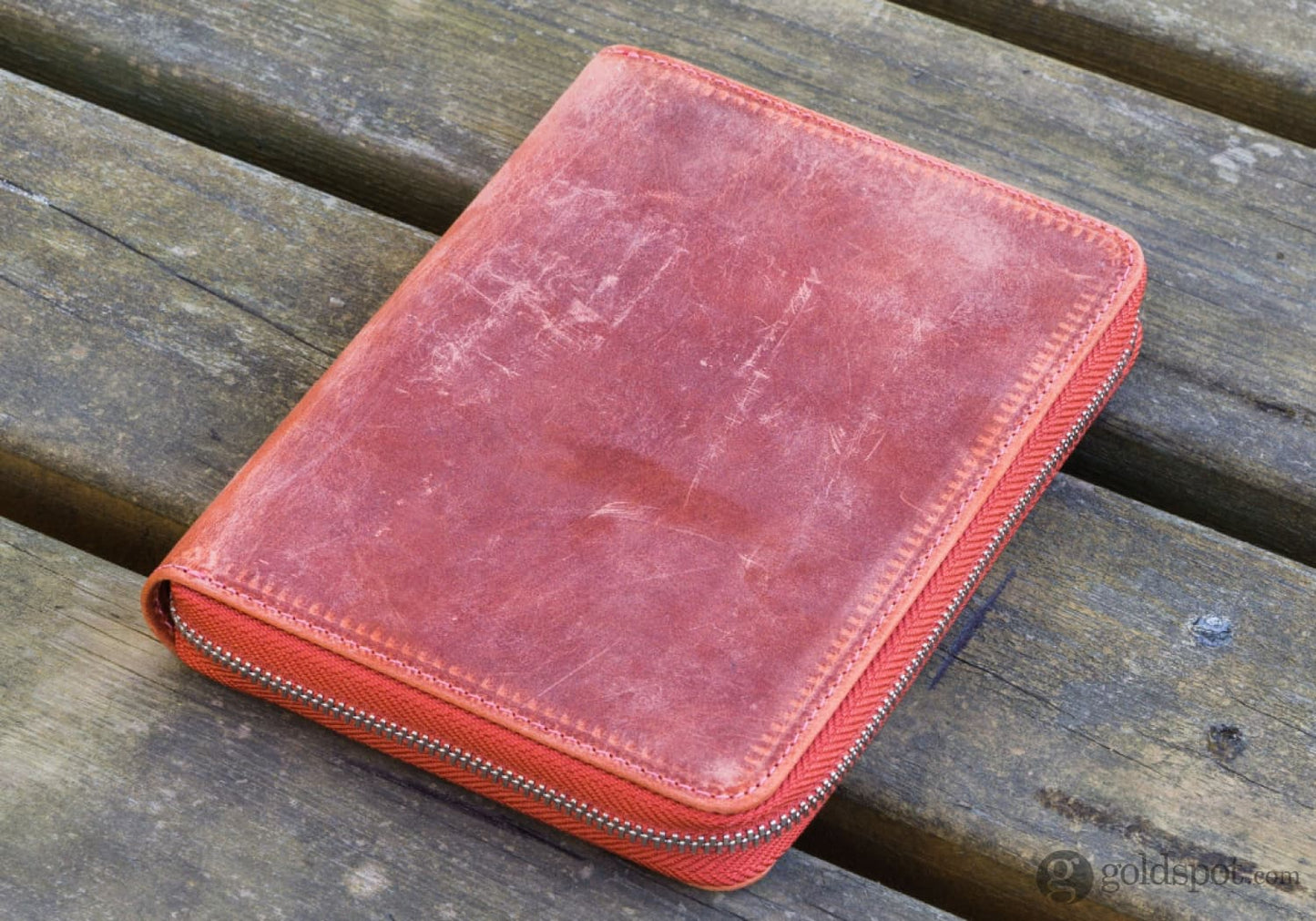 Galen Leather Pen Case Zippered 5 Slots in Orange Pen Case