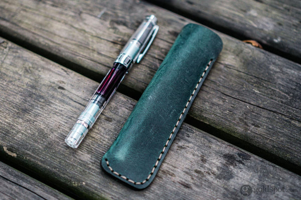 Galen Leather Single Pen Case in Crazy Horse Forest Green Pen Cases