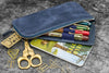 Galen Leather Slip-N-Zip 4 Slots Zippered Pen Pouch in Crazy Horse Navy Blue Pen Cases