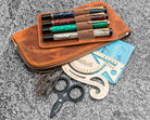 Galen Leather Slip-N-Zip Zippered 4 Slot Pen Pouch in Crazy Horse Brown Pen Case