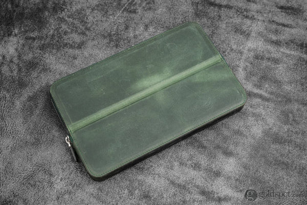 Galen Leather Zippered Magnum Opus Hard 12 Slots Pen Case in Crazy Horse Forest Green Pen Cases