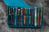 Galen Leather Zippered Magnum Opus Hard 12 Slots Pen Case in Crazy Horse Ocean Blue Pen Cases