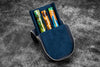 Galen Leather Zippered Magnum Opus Hard 3 Slots Pen Case in Crazy Horse Navy blue Pen Cases